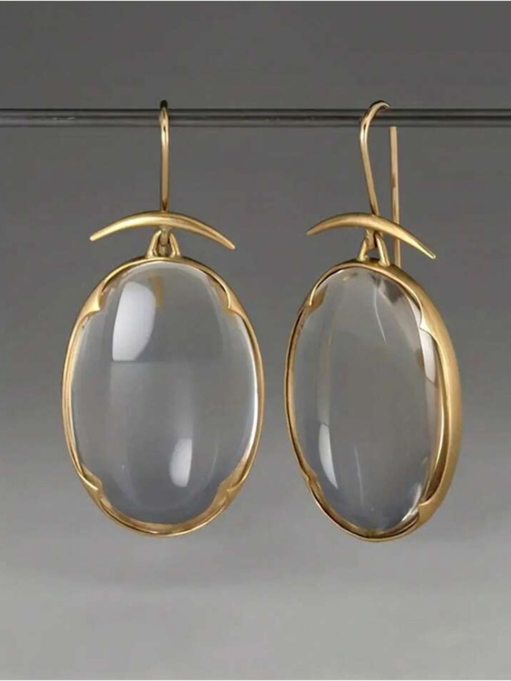 Elegant Golden Clear Oval Drop Earrings